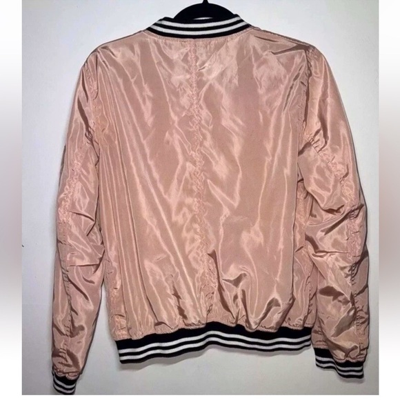 Y2K Baby Pink Satin Full Zip Bomber varsity Jacket Black Vintage Wet Seal Retro - Picture 6 of 6